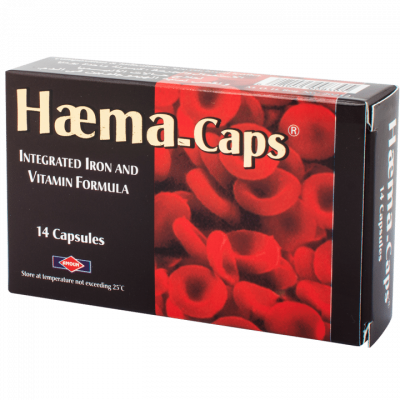 HAEMA - CAPS ( FERROUS FUMARATE + FOLIC ACID + CALCIUM + COPPER + LINOLEIC ACID + LINOLENIC ACID + MANGANESE + VITAMINS B1 , B2 , B6 , B12 , C , D , E ) 14 CAPSULES